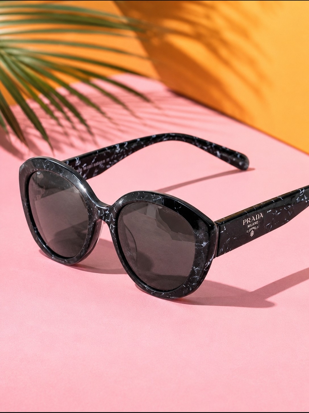 Prada Black Marble Round Sunglasses